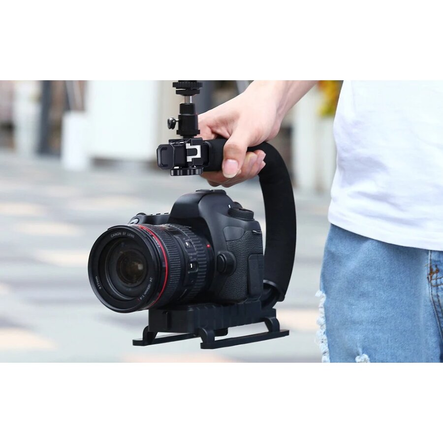 Accesoriu Camera Video Acțiune PULUZ PU3005 compatibil cu camere video DSLR și altele, cu stabilizator și filet 1/4 inch, Negru — imaginea 3