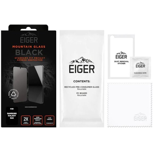 Folie protecție Eiger Sticlă 2.5D Mountain Glass Privacy pentru Samsung Galaxy S24 Black — imaginea 3