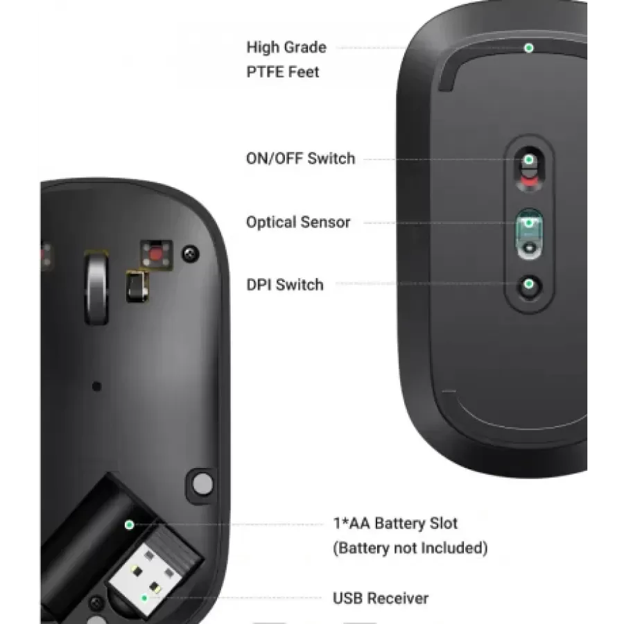 Mouse Wireless Ugreen MU001 4000dpi Negru — imaginea 3