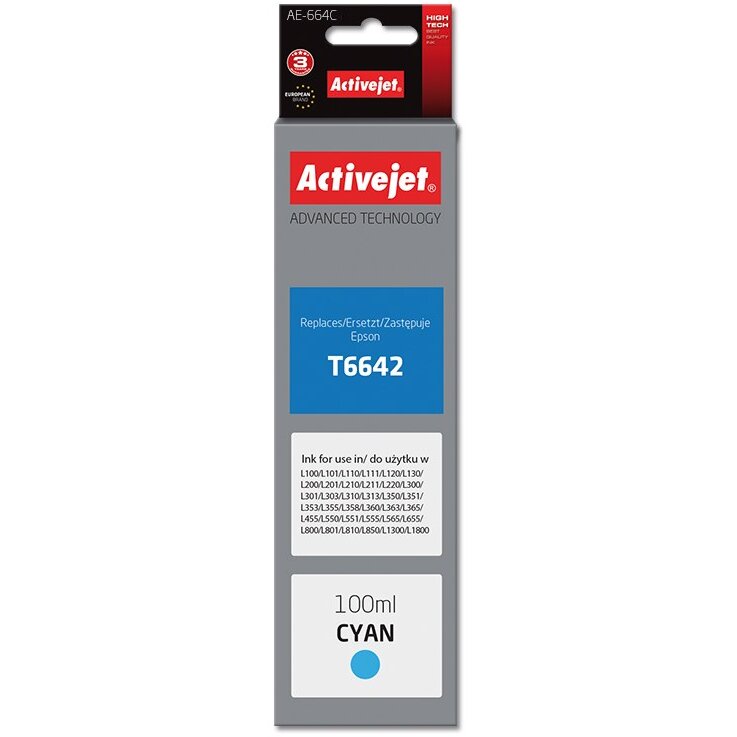 Cartuș Inkjet ActiveJet AE-664C Ink Epson T6642 Supreme 100ml Cyan