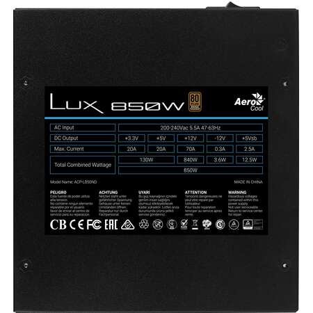 Sursa Aerocool LUX850 PC  850W 80 Plus Bronze
