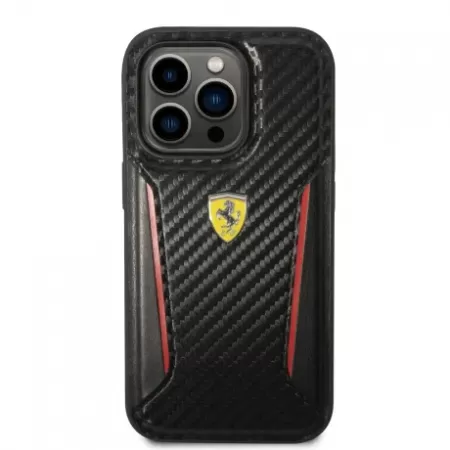Husa Ferrari Cover  Hard Carbon PU pentru iPhone 14 Pro Max FEHCP14XNPYK Black