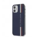 Cover US Polo TPU Tricolor Vertical Stripes pentru iPhone 12 Mini Navy