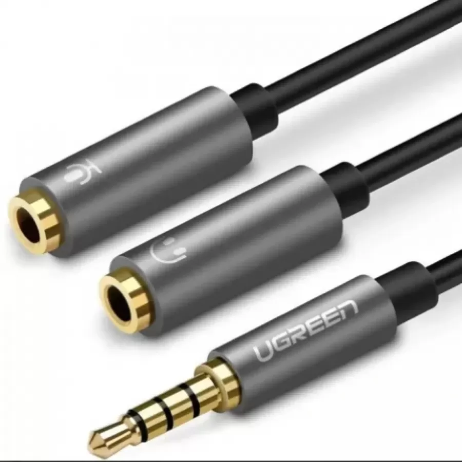 Cablu Ugreen audio AV141 stereo 3.5 mm jack (T) la 2 x 3.5 mm jack (M) 0.20m negru
