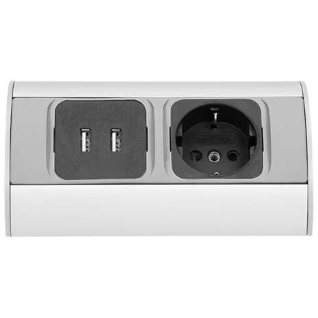 Priza Schuko OR-AE-1310(GS) 2xUSB 230V 3680W Cablu 0.5M Argintiu