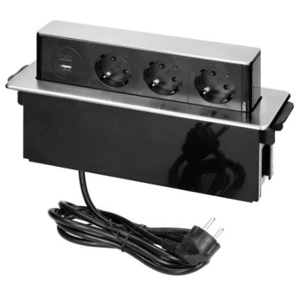 Priza pentru Mobilier OR-GM-9014(GS)/B-G Incastrabila Panou Culisant 3xSchuko 2 x USB Quick Charge 3