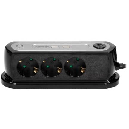 Priza pentru Mobilier OR-AE-13190 (GS)/B 3680W 16A 3xSchuko 2 x USB IP20 Comutator Lungime Cablu 1.4