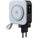 Travel Charger, 10000 mAh, USB/USB-C, Cablu USB-C si Lightning integrate, Alb