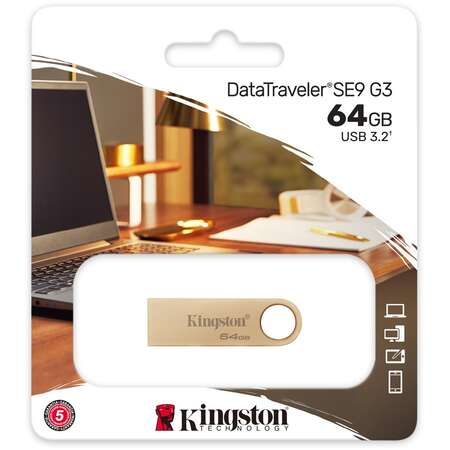 Memorie USB Kingston Technology DataTraveler 64GB 220MB/s Metal USB 3.2 Gen 1 SE9 G3 Auriu