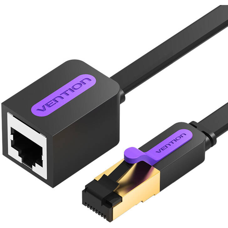 Cablu de date Flat ICBBJ Ethernet, Cat. 7, mufat 2xRJ45 mama/tata, SSTP, lungime 5m, 10Gbps, Negru