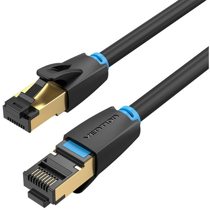 Cablu de date IKABD Ethernet Cat. 8, mufat 2xRJ45, SFTP, 40Gbps, lungime 50cm, Negru