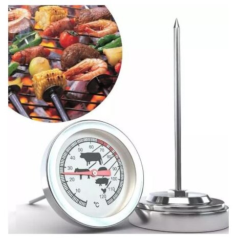 Termometru Alimentar cu Tija Accesoriu Gastronomie BBQ 120 Grade Celsius Argintiu