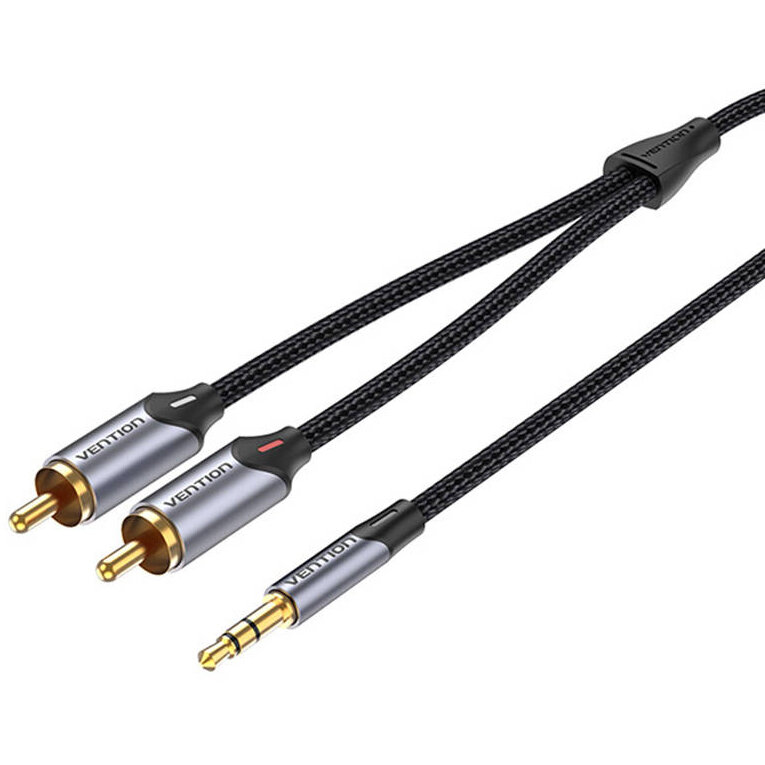 Cablu de date BCNBK, 1x jack 3.5 mm tata la 2x RCA tata, 8m, Gri