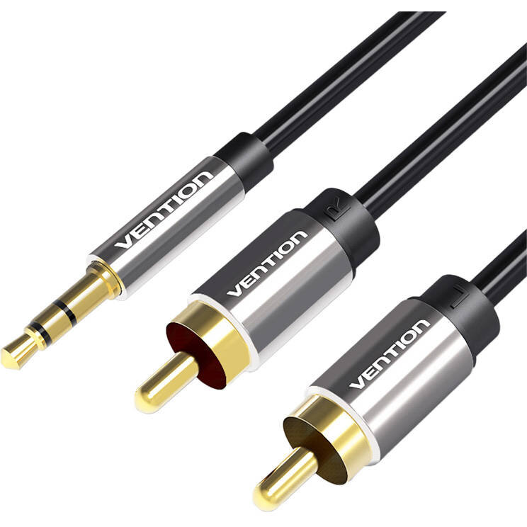 Cablu de date BCFBD, 1x jack 3.5 mm tata la 2x RCA tata, 50cm, Negru