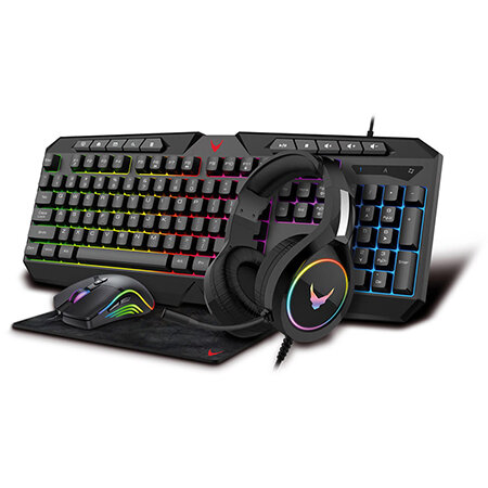 Kit Gaming 4in1 VG4IN1SET03 Tastatura + Mouse + Casti + Mousepad Iluminare RGB RAINBOW Negru