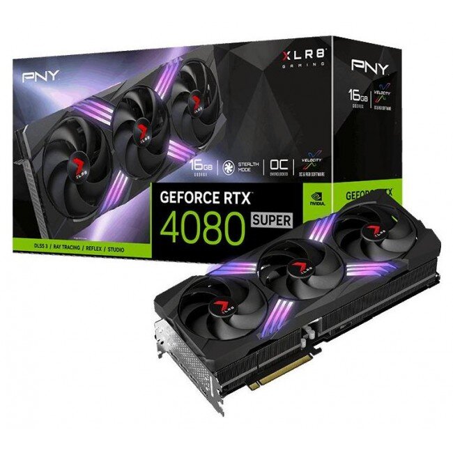 Placa Video GeForce RTX 4080 SUPER XLR8 Gaming VERTO™ EPIC-X RGB™ Triple Fan OC 16GB GDDR6X DLSS 3