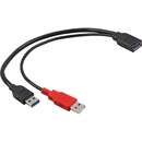 USB 3.2 Gen 1 Y-cable, USB-A male + USB-A male > USB-A female (black/red, 30cm)