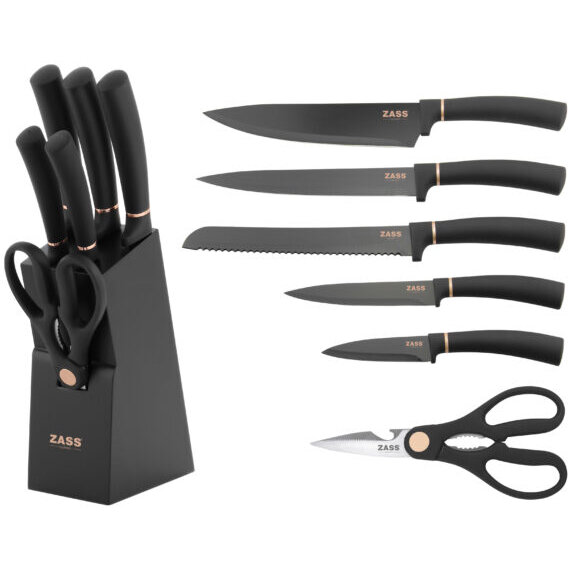 Set Cuțite + Ustensile De Bucătărie Zass Gourmet ZG-KS 03 7 Piese Negru