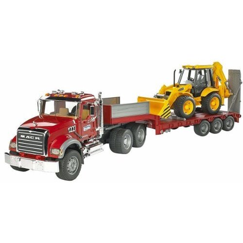 Jucarie MACK Granite low loader and JCB 4CX backhoe loader