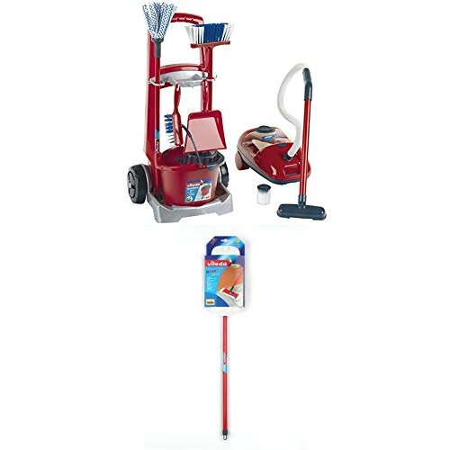 Theo Klein Vileda Broom Wagon & Vileda Vacuum Cleaner, Children's Home Appliance (red / Gray)
