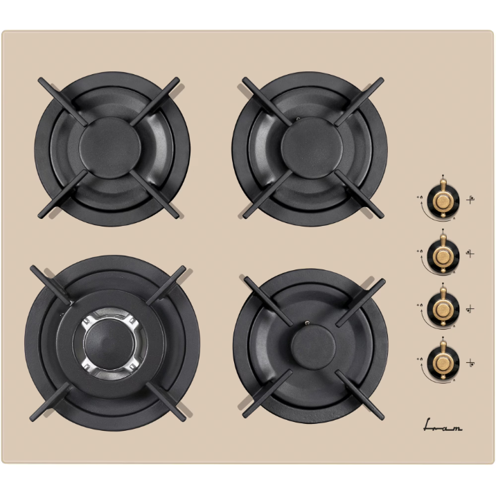 Plita  Incorporabila FBH-V4IWF-RGBG Gaz 4 Arzatoare Wok Gratar Fonta  Aprindere Electrica Design Rus
