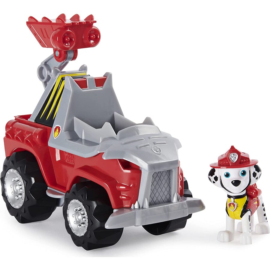 Spin Master Paw Patrol Dino Rescue Deluxe Vehicle Marshall, Toy Vehicle (Red/Grey, Includes Marshall