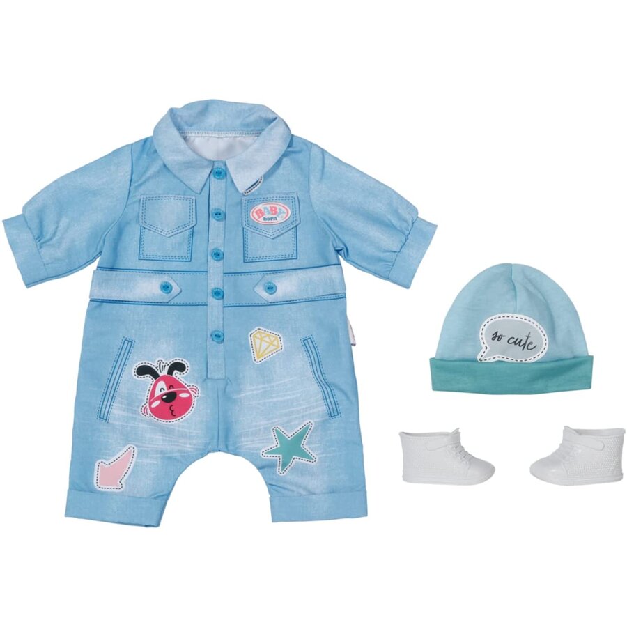 ZAPF Creation BABY born Deluxe Jeans Overall 43cm, doll accessories (one piece suit, hat and shoes)