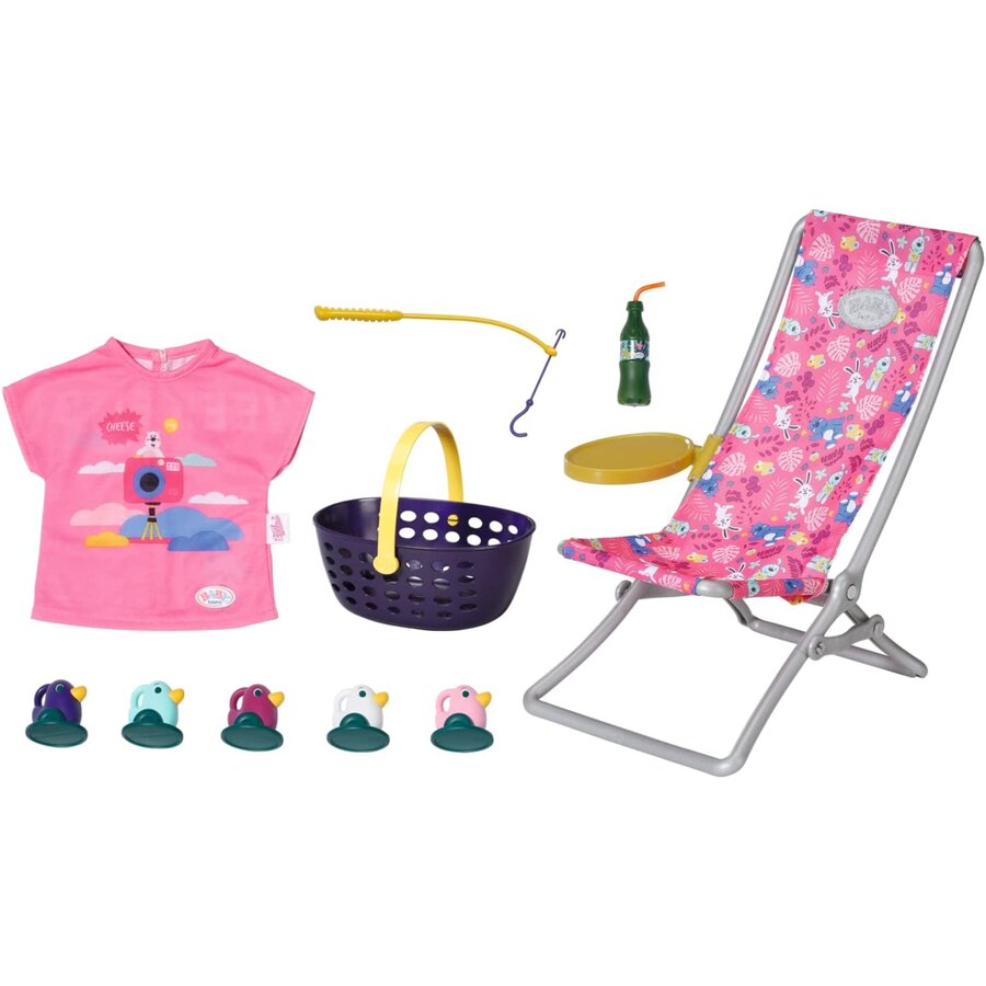 ZAPF Creation BABY born Weekend Fishing, doll accessories (dress, deck chair with table, soda bottle