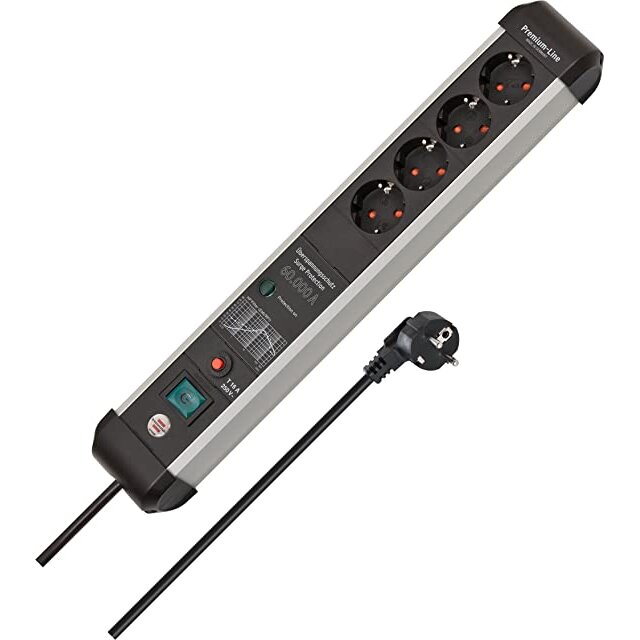 Priza Multipla Premium Protect Line 4-way power strip (black/silver 60000 A surge protection 3 meters)