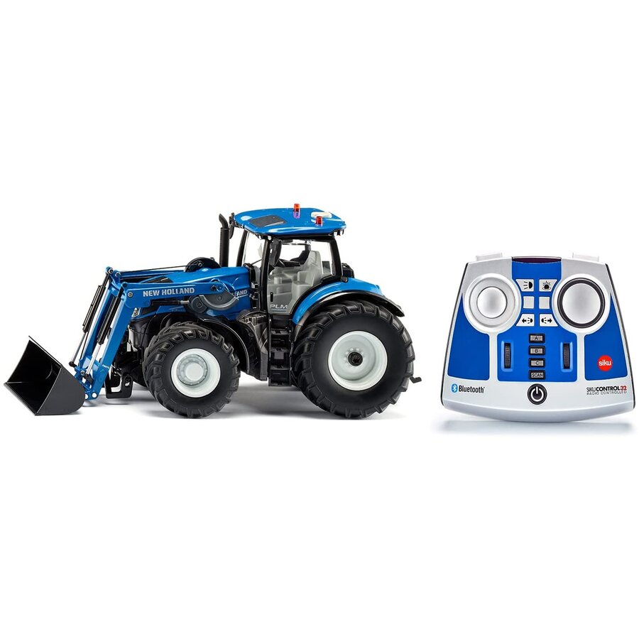 Jucarie CONTROL New Holland T7.315 with front loader and Bluetooth remote control module, RC (blue/b
