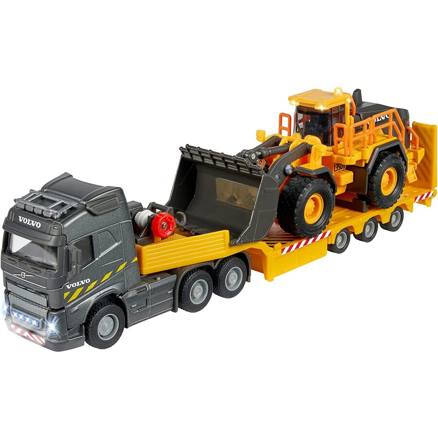 Jucarie Volvo Truck FH-16 with trailer and wheel loader, toy vehicle (orange/grey, with light and so