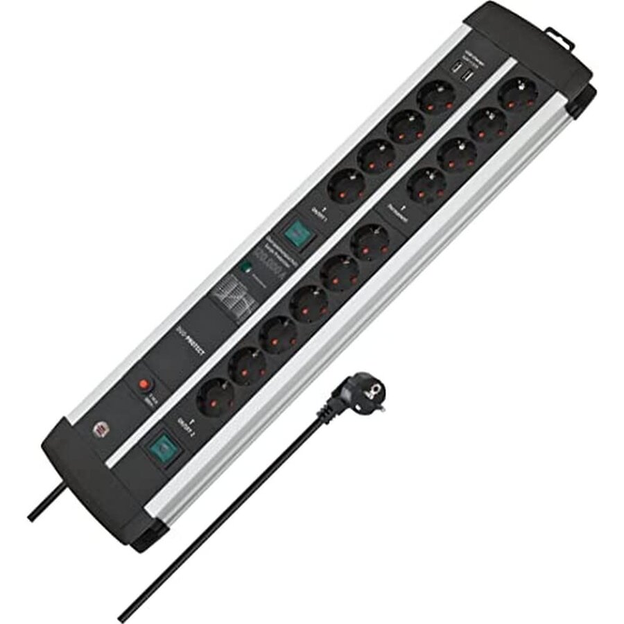 Priza Multipla Premium-Protect-Line Duo gaming power strip 14-way (black/silver 120000 A surge protection 2x USB-A 3 meters)