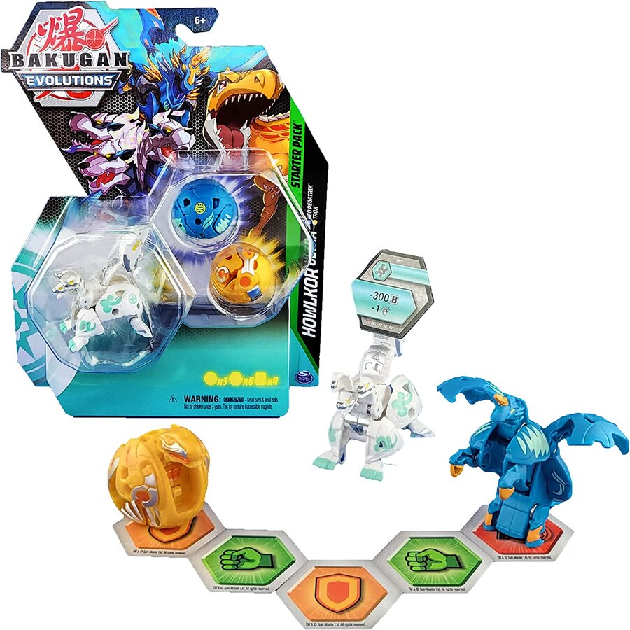 Spin Master Bakugan Evolutions Starter Pack with 3 Bakugan Skill Game (Ultra Haos Howlkor, Basic Aur