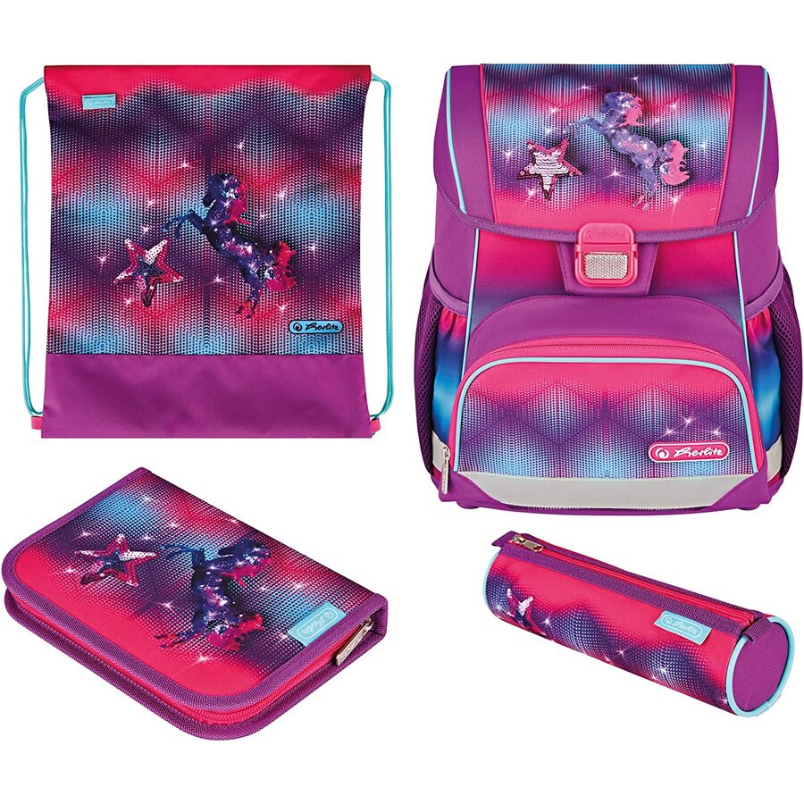 Jucarie Loop Plus Funky Horse, School Bag (purple/pink, Incl. 16-piece School Case, Pencil Case, Sports Bag)