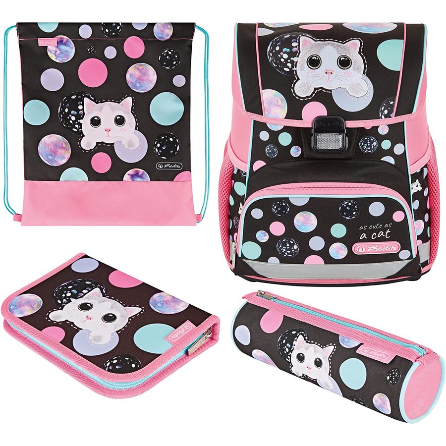 Jucarie Loop Plus Cute Cat, school bag (pink/brown, incl. 16-piece school case, pencil case, sports 