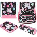 Loop Plus Cute Cat, school bag (pink/brown, incl. 16-piece school case, pencil case, sports bag)