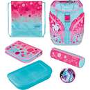 SoftLight Plus GreenLine Pink Bubbles, school bag (pink/light blue, incl. filled 16-piece school case, pencil case, sports bag)