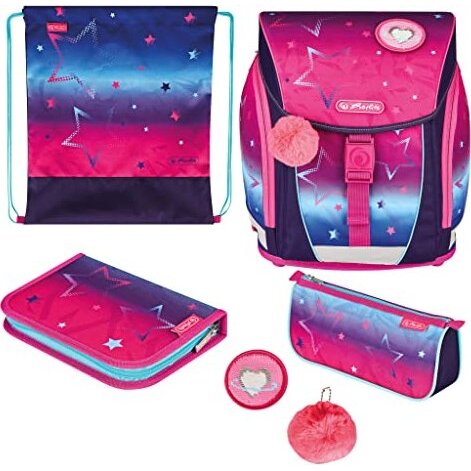 Jucarie FiloLight Plus Pink Stars, school bag (pink/purple, incl. filled 16-piece school case, penci