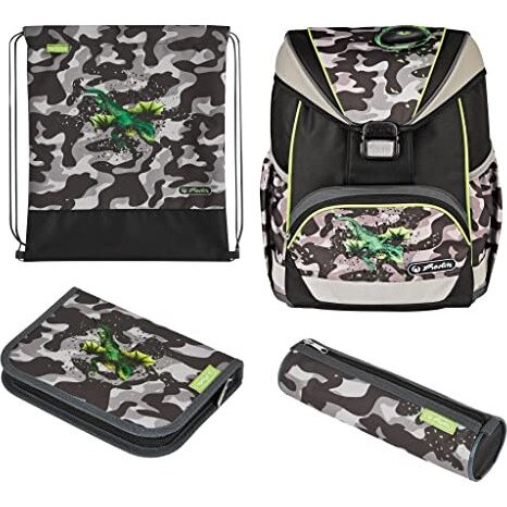 Jucarie UltraLight Plus Camo Dragon, school bag (grey/brown, incl. 16-piece pencil case, pencil case