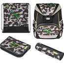 UltraLight Plus Camo Dragon, school bag (grey/brown, incl. 16-piece pencil case, pencil case, sports bag)