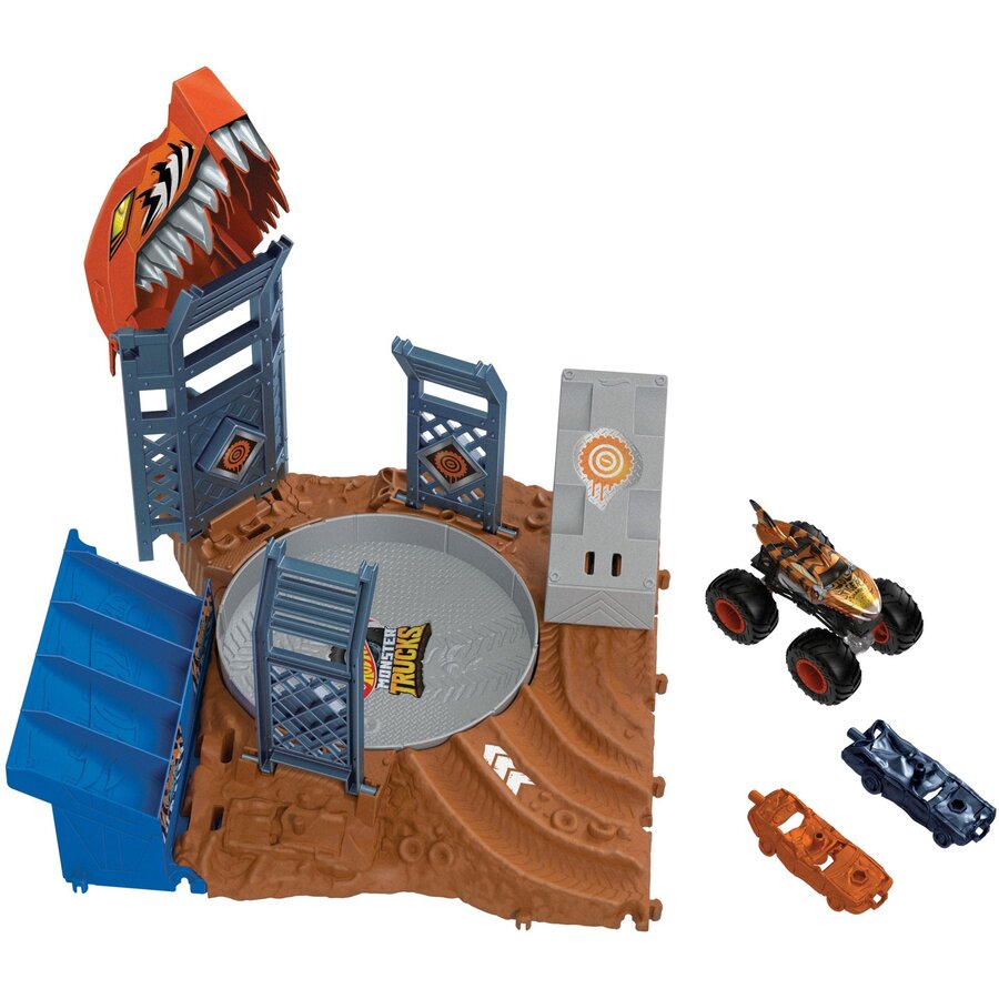 Hot Wheels Monster Trucks Arena World: Semi-Finals Asst - Tiger Shark's Spin Out Frenzy, Racetrack (