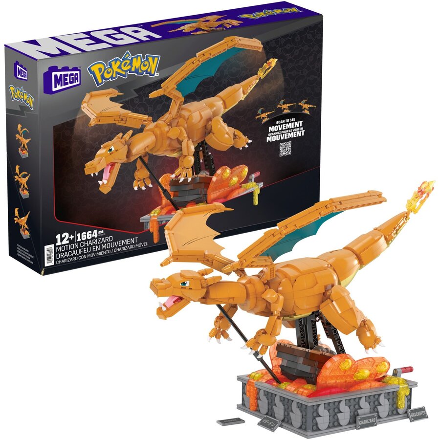 Mattel MEGA Pokémon Motion Charizard movable building set, construction toy