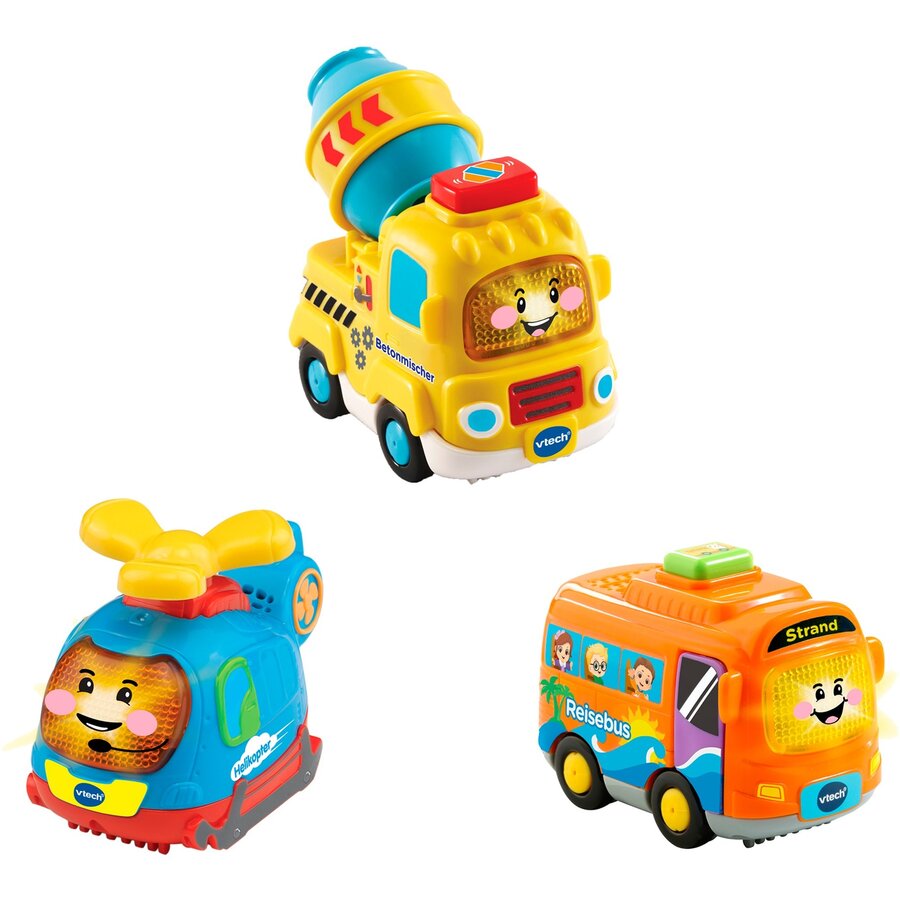 Jucarie Tut Tut Baby Flitzer - Set of 3 Coach, Helicopter, Concrete Mixer, Toy Vehicle