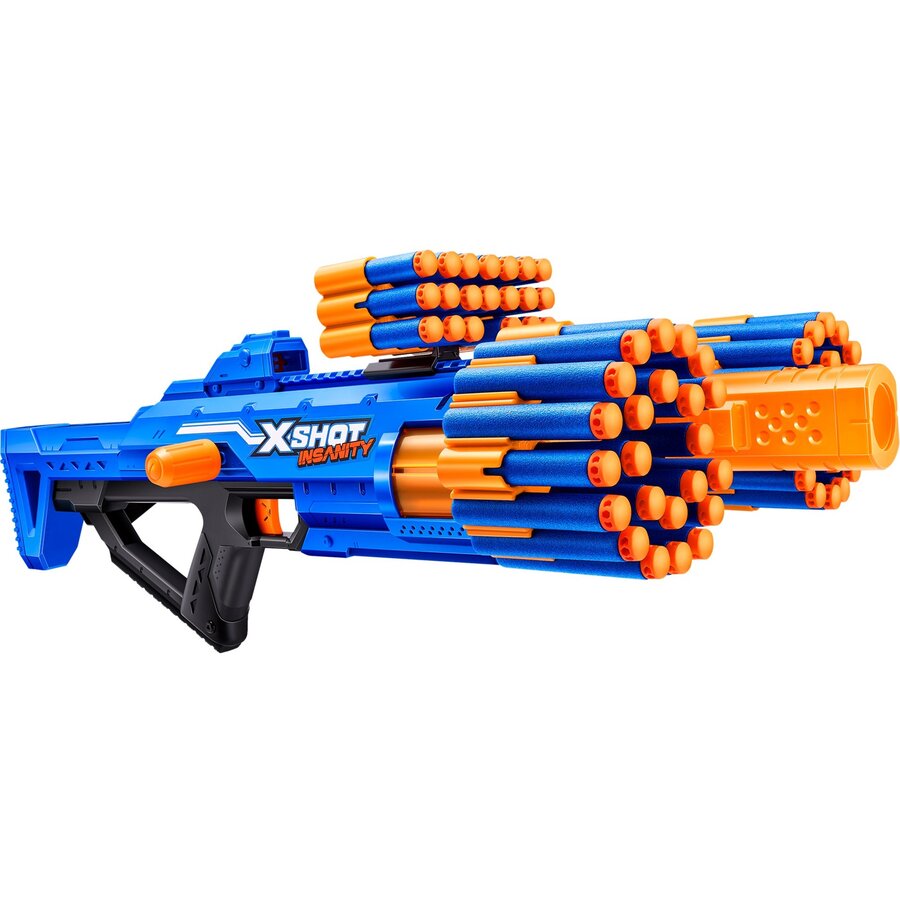 Lansator de Sageti X-Shot Insanity Blaster Berzerko 27m Include 48 de Sageti 14 ani+ Albastru/Portocaliu