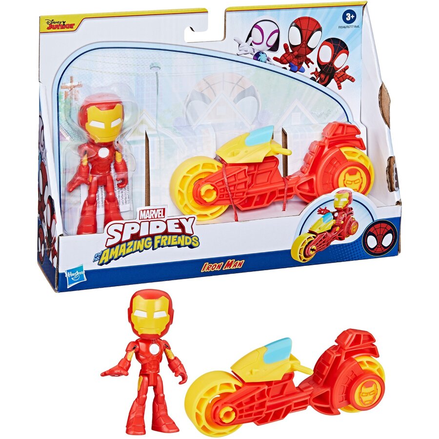 Jucarie Marvel Spidey and His Amazing Friends - Iron Man Action Figure & Motorcycle Toy Figure