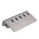 USB 10 Gbps hub with 4 USB Type-A ports + 1 quick charging port, USB hub (grey, incl. power supply)