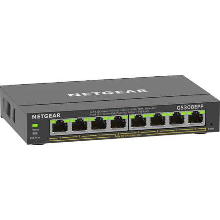 Switch NetGear 8-Port Gigabit Ethernet High-Power PoE+ Plus Switch (GS308EPP) Managed L2/L3 Gigabit Ethernet (10/100/1000) Power over Ethernet (PoE) Black