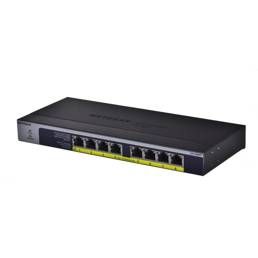 Switch GS108PP Unmanaged Gigabit Ethernet (10/100/1000) Black Power over Ethernet (PoE)