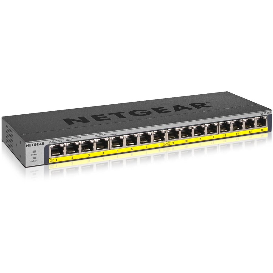 Switch GS116PP Unmanaged Gigabit Ethernet (10/100/1000) Power over Ethernet (PoE) Black