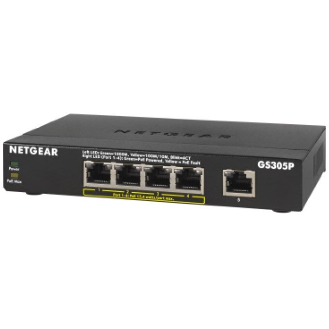 Switch GS305Pv2 Unmanaged Gigabit Ethernet (10/100/1000) Power over Ethernet (PoE) Black